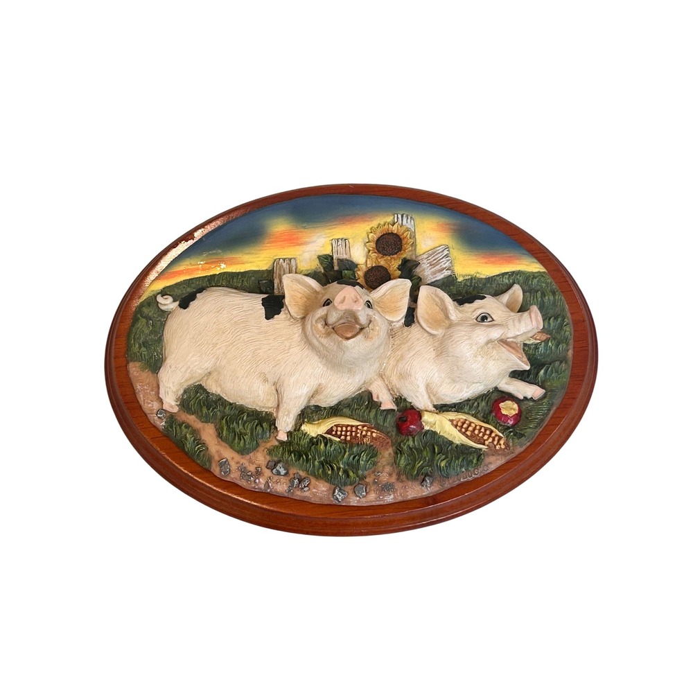 Vintage Country Meadows 3D Pig Wall Plaque Farmhouse Decor Handcrafted Resin
